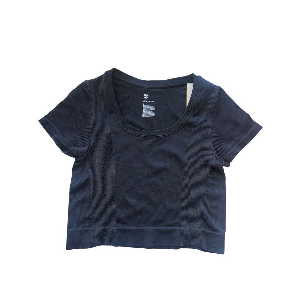 All In Motion Womens Rib Seamless Cropped Tee Black Size Large Moisture Wicking